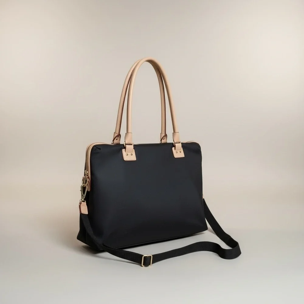 Kate Spade Black Nylon Satchel Tote Pink Lining Crossbody EUC NWOT